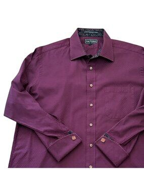 Paul Fredrick Mens Imperial Cotton Dobby Dress Shirt Plum Sz 17-32